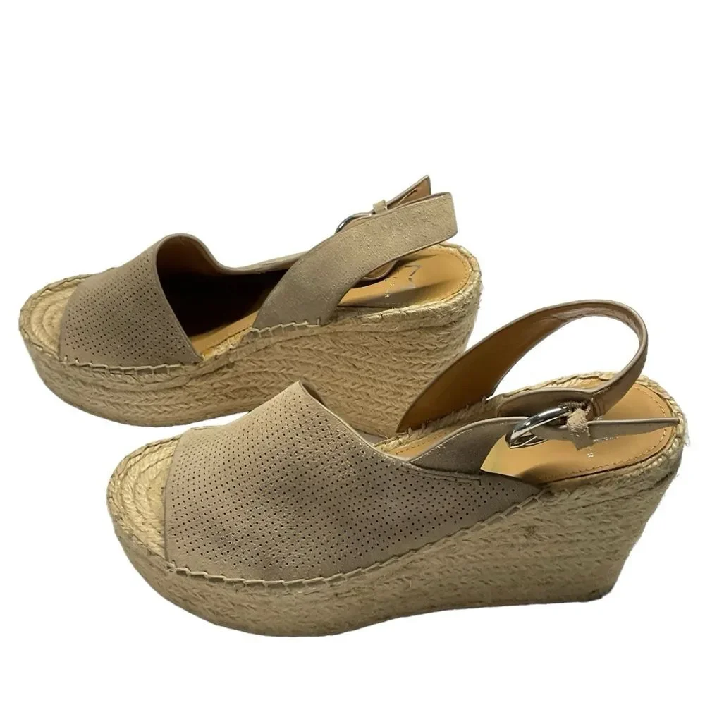 Marc Fisher Landela Tan Leather  D'Orsay Espadrille Wedge Sandals Size 8